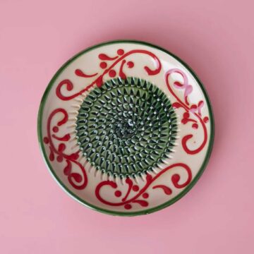 knoflook rasp bordje keramiek vintage green cadeau kookliefhebber pynappel