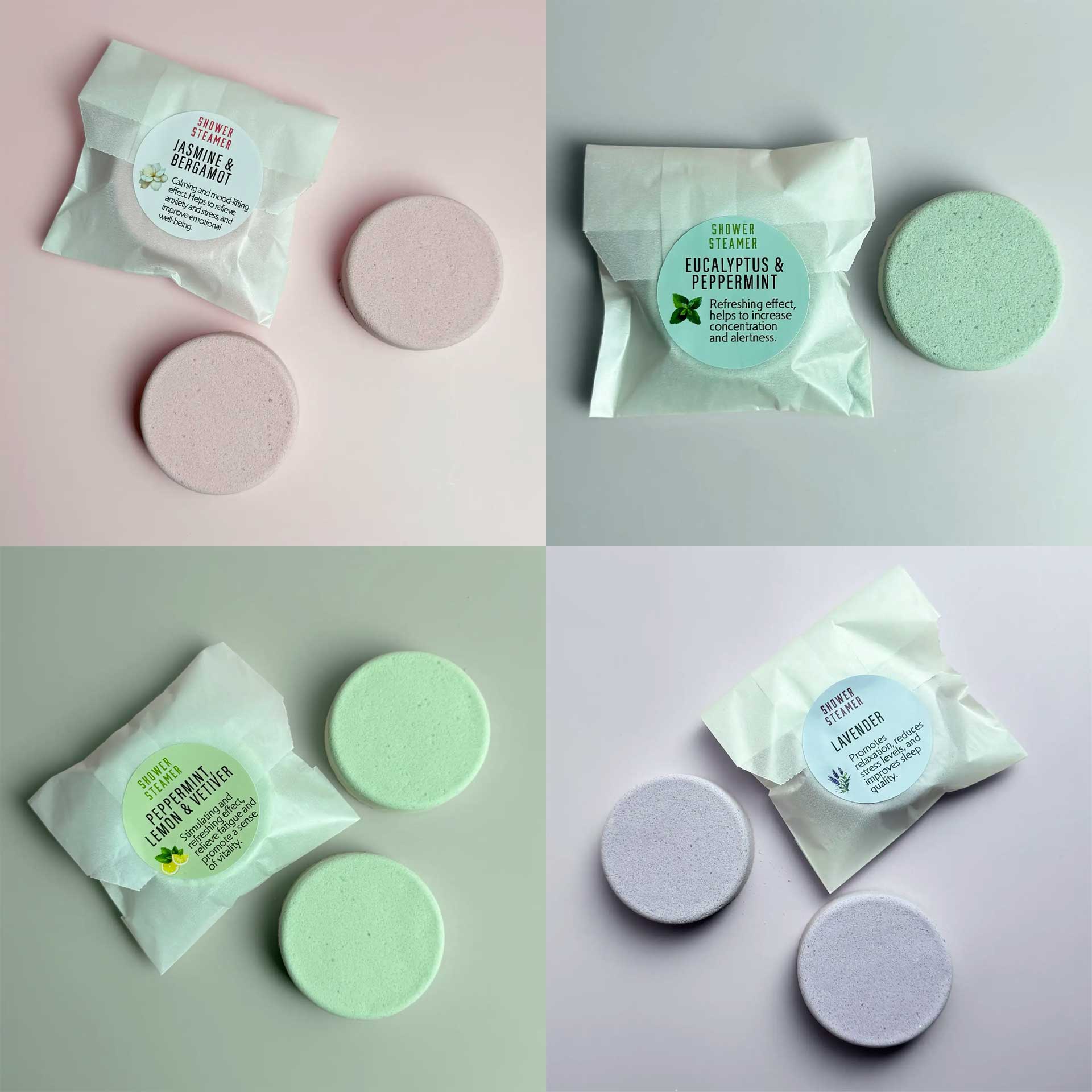 shower steamer lavendel jasmijn bergamot citrus pepermunt eucalyptus set van 2 douche stomer natuurlijk essentiele olie douche steamer combo pynappel