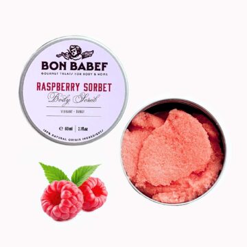 bodyscrub raspberry sorbet bon babef zoutscrub lichaamsscrub jojoba olie pynappel